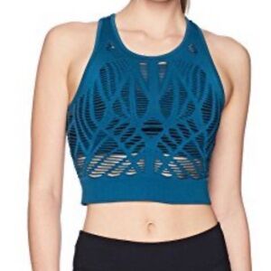 Alo Yoga Vixen Laser Cut Stretch Mesh Cropped Tank Top in Dark Teal. Size S